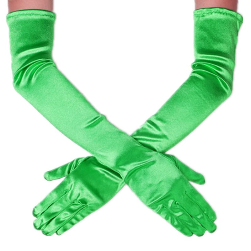 DreamHigh Women's Party Wedding 21" Long Satin Finger Gloves Green - Image 1